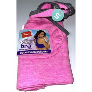 Womens Hanes Cozy Sport Bra SM PINK Razerback Pullover Stretch Active